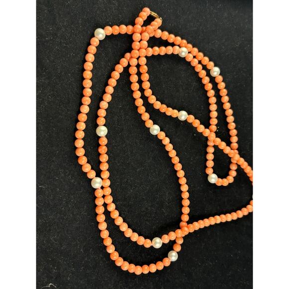 Pearl and Coral Necklace GSJ 14kt - Picture 1 of 3